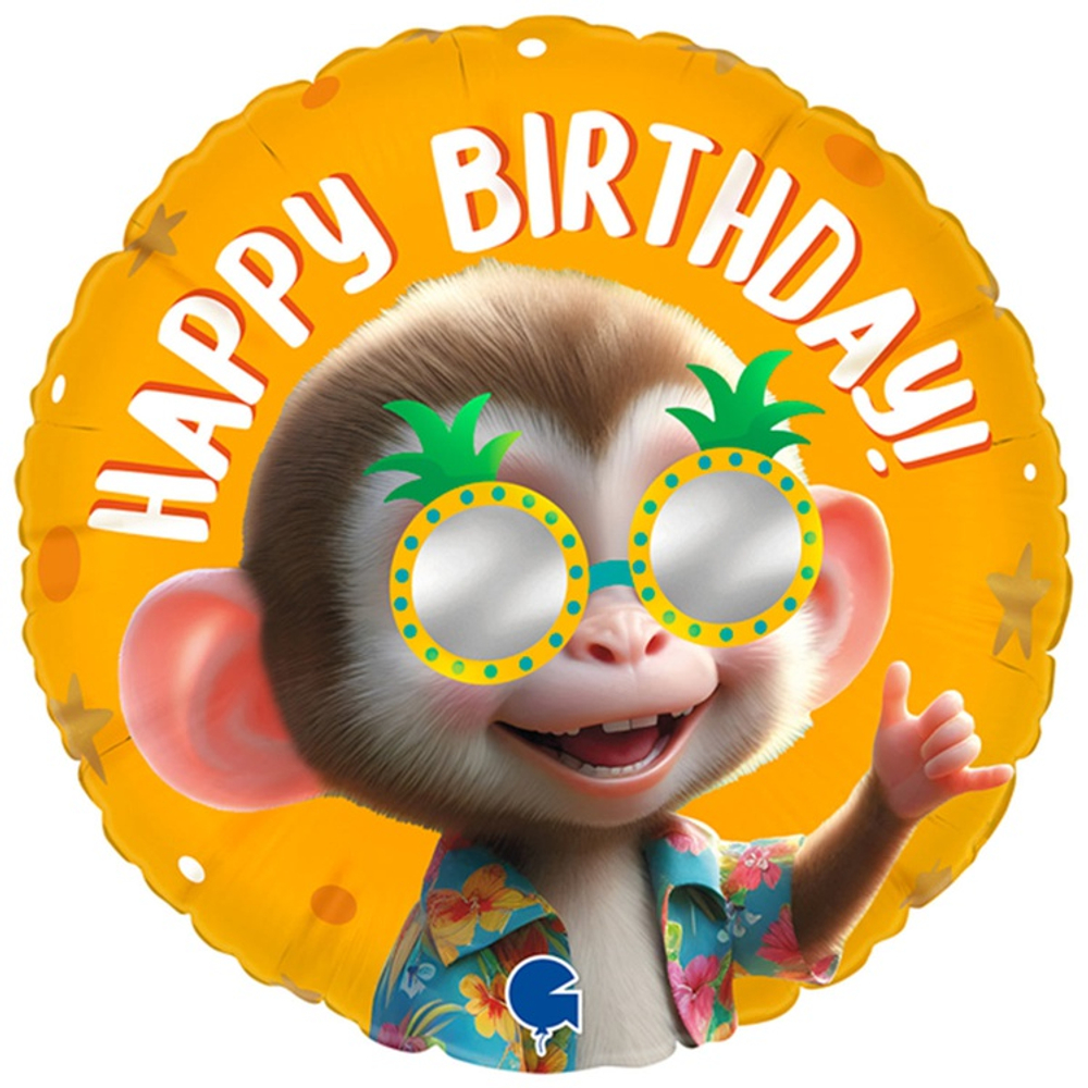 Шар Фольгированный Обезьянка в очках (Оранжевый)