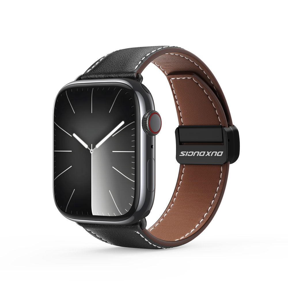Ремешок из натуральной кожи черного цвета для смарт часов Apple Watch 38, 40, 41, 42мм, серия YA Series от Dux Ducis