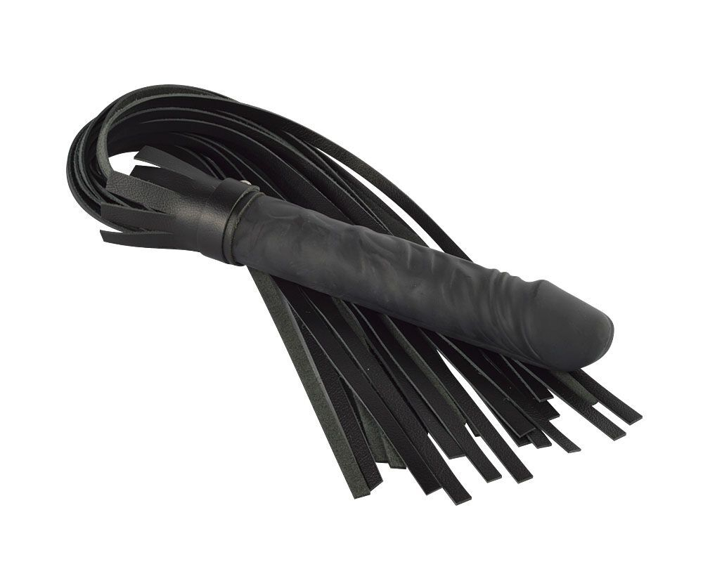 Чёрная плеть "Ракета А" с ручкой-фаллосом - 50 см.