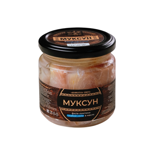Муксун слабосоленый филе-ломтики в масле, 190 г