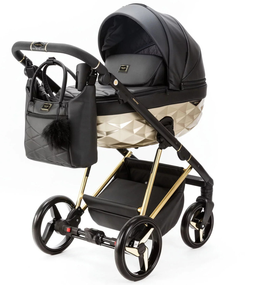 Детская коляска Adamex Quantum Star Deluxe 3 в 1 Q-STAR102-K (ЧЕРН.КОЖА+ЗОЛОТО РАМА)