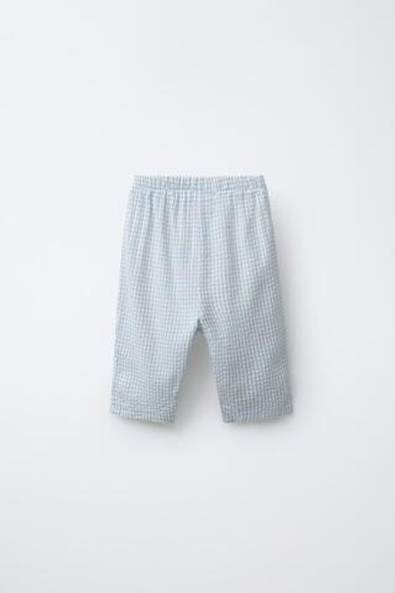 ZARA БРЮКИ ИЗ РЕЛЬЕФНОЙ ТКАНИ В КЛЕТКУ, ПЕСОЧНЫЙ/СИНИЙ