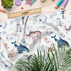 Ткань габардин животные Арктики