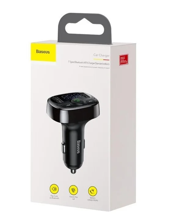 FM-трансмиттер Baseus S-06, Locomotive, Bluetooth, 2 USB, microSD, пластик, дисплей, микрофон, цвет: чёрный