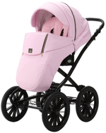 Детская коляска Adamex Chantal Retro Deluxe 3 в 1 C132B (РОЗОВ.ЗЕФИР 100% КОЖА-ЗОЛОТО.МОЛНИИ)