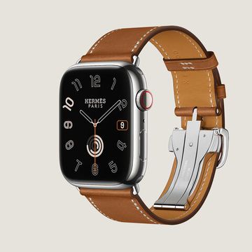 Apple Watch Hermès Series 9 45mm Silver Stainless Steel Case with Single Tour Deployment Buckle Fauve