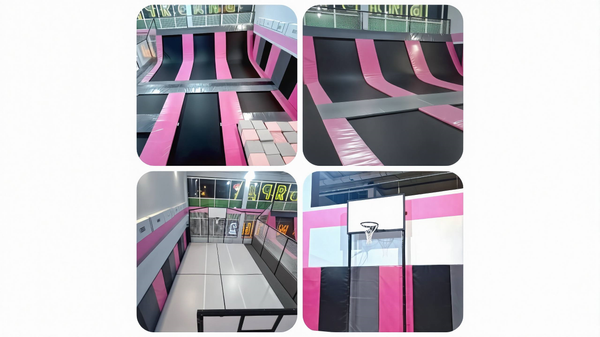 Батутная арена с наклонными батутами и  баскетбольной площадкой