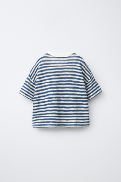 ZARA ФУТБОЛКА В ПОЛОСКУ С ВЫШИВКОЙ, СИНИЙ
