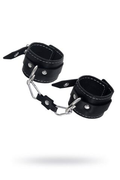 Наручники Pecado BDSM, двухслойные с белой строчкой, натуральная кожа, черные