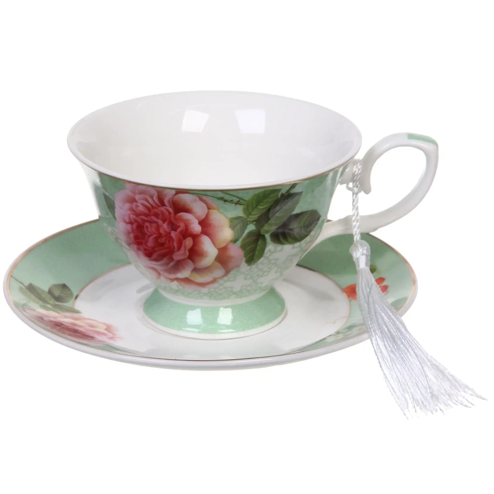 Чайная пара керамическая «Грация» (кружка 220мл+блюдце) в подарочной коробке, зеленая