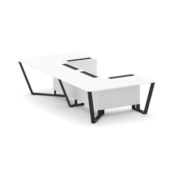 Steel Meet Стол переговорный П-образный KDK-PR.B.SP-07P Белый Бриллиант/Металл Черный 1600*3200*750