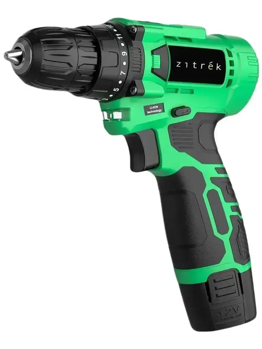 Дрель-шуруповерт аккумуляторная Zitrek Green Li Plus (12В, АКБ 1.5Ач и З/У, 850 об/мин, 24 Нм, реверс, подсветка) / электроинструмент / электродрель