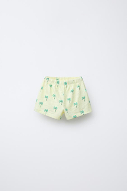 ZARA ШОРТЫ С ПРИНТОМ «ПАЛЬМЫ», СВЕТЛО-ЖЕЛТЫЙ