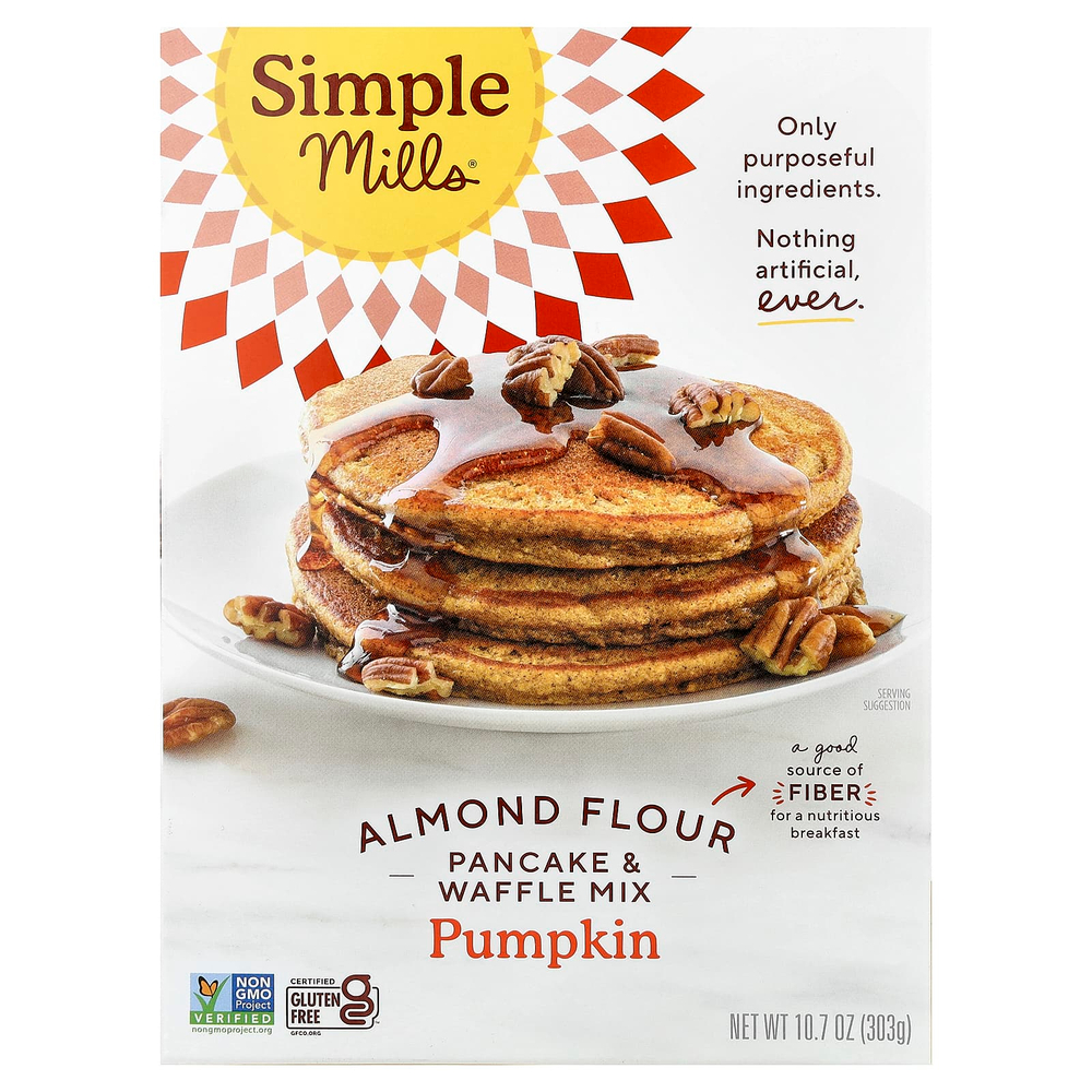 Simple Mills, смесь для блинов и вафель с миндальной мукой, тыква, 303 г (10,7 унции)