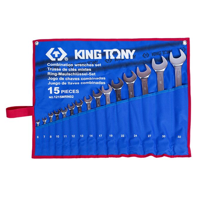 KING TONY (1215MRN02) Набор комбинированных ключей, 6-32 мм, чехол из теторона, 15 предметов