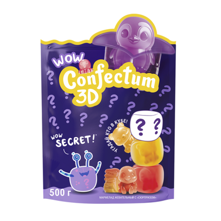 Жевательные мармеладные конфеты Confectum Funny 3D в форме куба со вкусом винограда, клубники, манго, 500 г