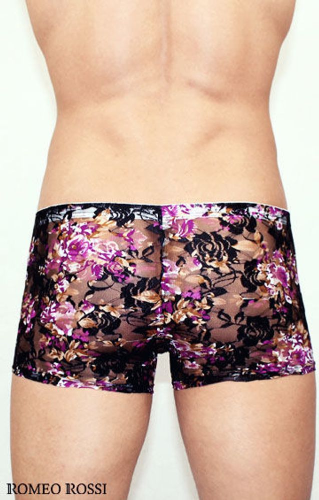 Мужские трусы боксеры черные  с пурпурными розами Romeo Rossi Rose Boxer RR00232