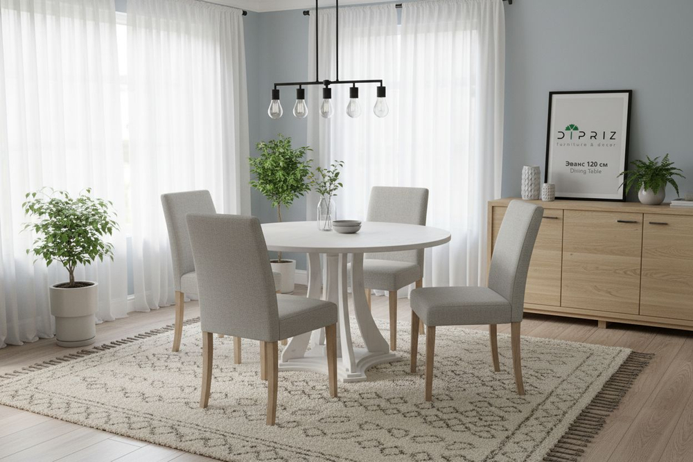 Стол кухонный, 100х100х75, Эванс, обеденный, круглый, из массива дерева, белый, Dipriz