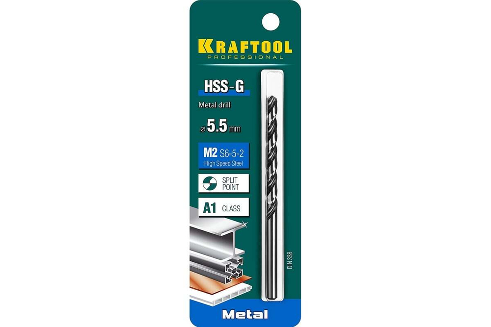 KRAFTOOL HSS-G 5.5 х93мм, Сверло по металлу HSS-G, сталь М2(S6-5-2)