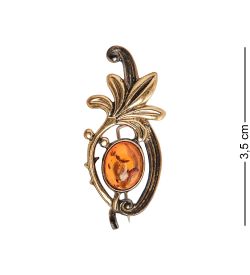 AM- 958 Брошь «Цветочная нотка» (латунь, янтарь)