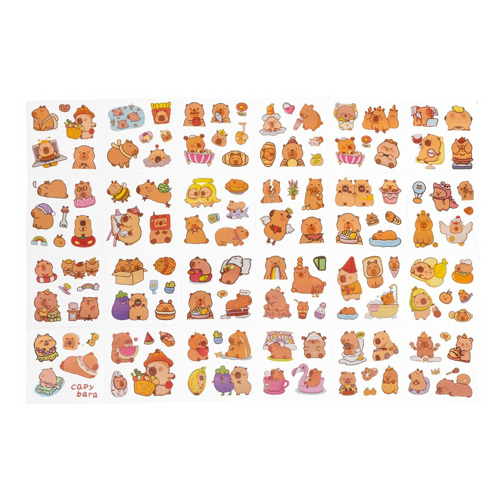 Наклейки стикеры Basir, серия "Капибара", размер 16,5*16,5 см, 4 листа