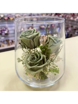 натуральные кустовые розы в стекле, вакуум*