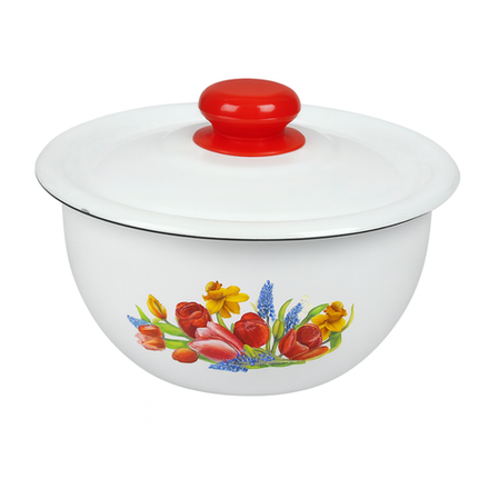 Эмалированная миска с крышкой 1,5 л