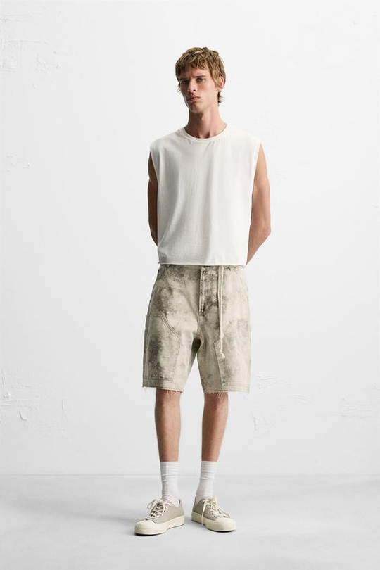 ZARA ШОРТЫ КАРГО, ЗЕЛЕНЫЙ / СЕРЫЙ