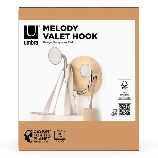 Вешалка настенная melody, 2 крючка, натуральное дерево/никель