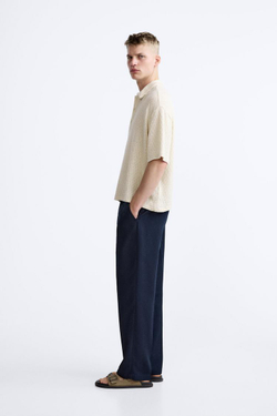 ZARA ПОЛО ИЗ ТКАНИ С РЕЛЬЕФНЫМ УЗОРОМ, ЖЕЛТОВАТО-БЕЛЫЙ