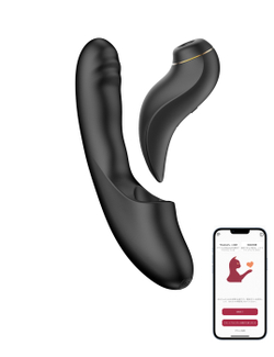 Черный вибратор-пульсатор из 2 частей Fatima (с приложением)