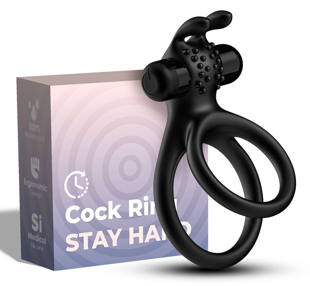 Черное эрекционное виброкольцо с подхватом мошонки Stay Hard (Цвет: черный)