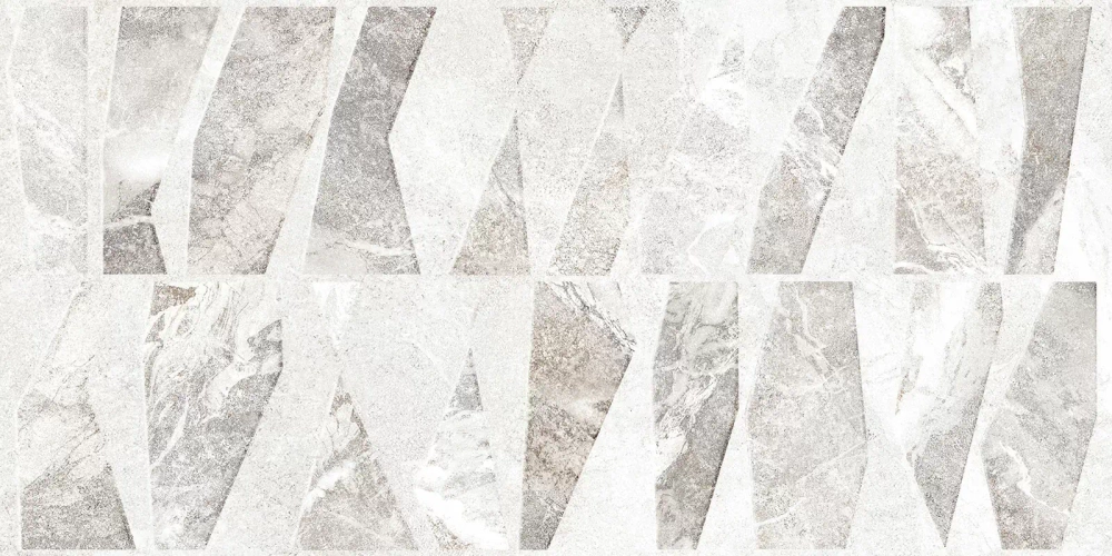 Настенная плитка Alma Ceramica TWU2550PRS17 Persey 24.9x50 белая / серая матовая / рельефная под камень / мозаику