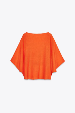 ZARA ОДНОТОННЫЙ ТРИКОТАЖНЫЙ ТОП, ОРАНЖЕВЫЙ
