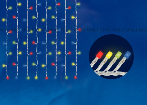 ULD-C1510-160/DTA MULTI IP20  Занавес светодиодный с контроллером, 1,5х1м. 160 светодиодов. Разноцветный свет. Провод прозрачный. TM Uniel.