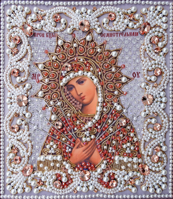 ЖС-4-ЗР Набор для вышивания хрустальными камнями Богородица Семистрельная (розовый)