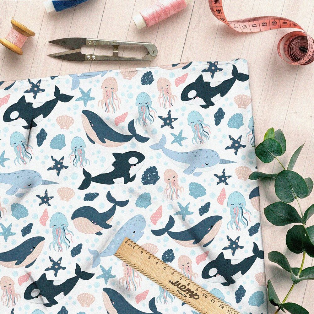 Ткань лен киты и косатки