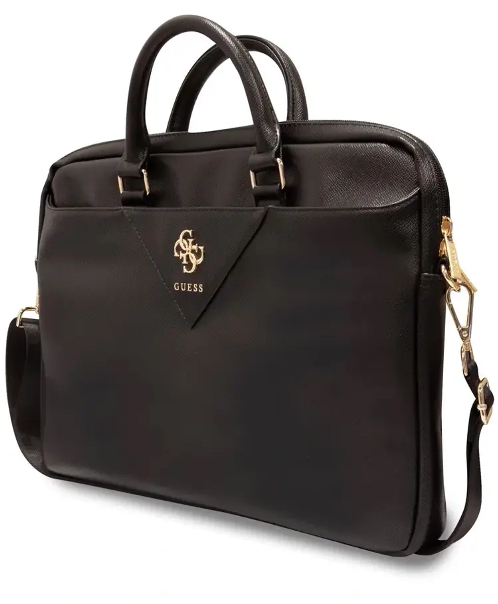 Сумка Guess 15"/16" PU Grained leather Bag 4G metal logo with Zipper, Black (GUCB15ZPGSTEGK)