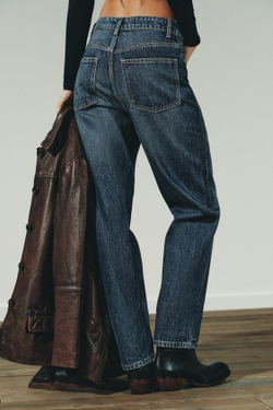 ZARA ДЖИНСЫ TRF MOM FIT С ВЫСОКОЙ ПОСАДКОЙ, МОРСКОЙ СИНИЙ