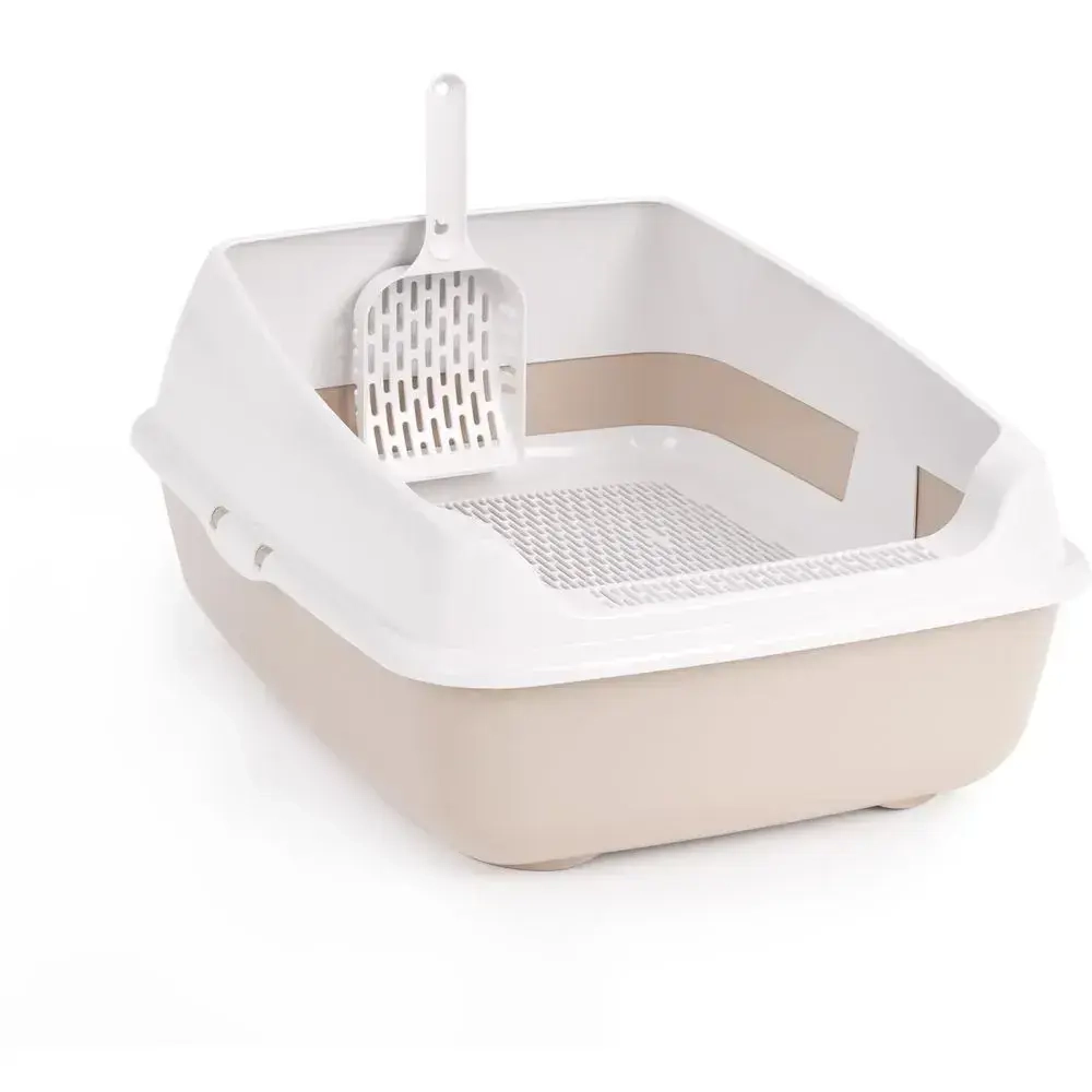 Набор для кошек (лоток с высокими бортами, сеткой и совком) (бежевый) (комплект 4 шт)