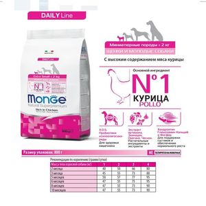 Сухой корм Monge Dog Daily Line Extra Small для щенков миниатюрных пород, из курицы