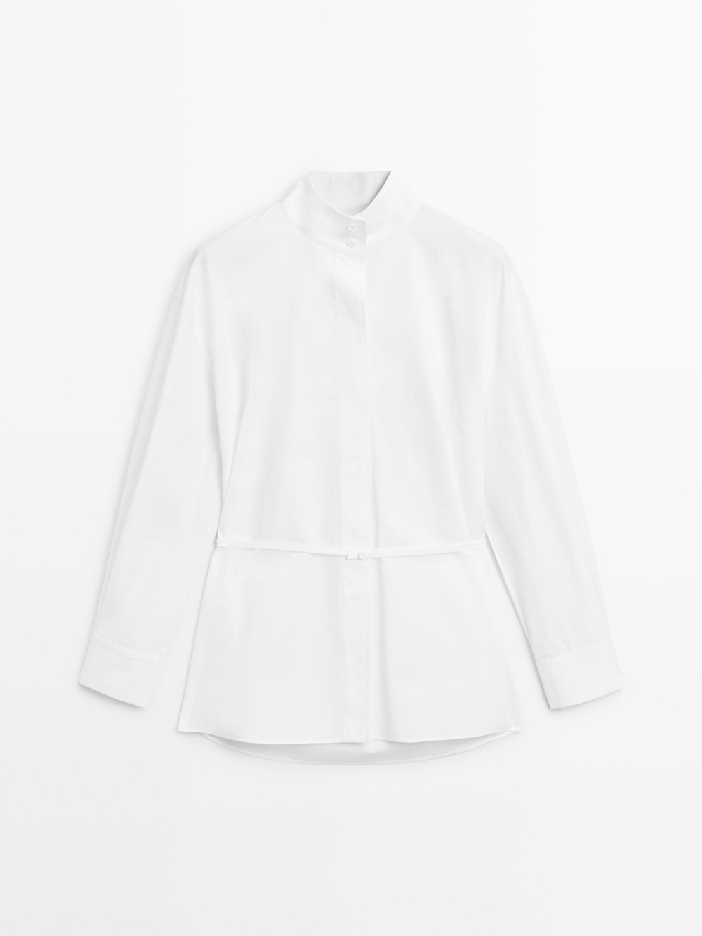 Massimo Dutti Рубашка с высоким воротником и ремешком, белый