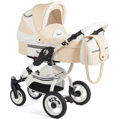 Детская коляска Reindeer City Lily 2 в 1, эко-кожа (Белый/бежевый)