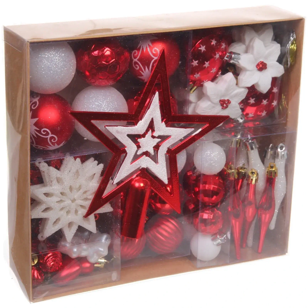 Набор ёлочных украшений «Сказочная зима» 45 предметов, Красный/Белый