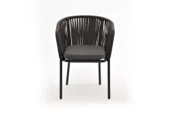 "Бордо" стул плетеный из роупа, каркас алюминий темно-серый (RAL7024) муар, роуп серый 15мм, ткань серая 017