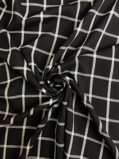 Штапель принт клетка белая на черном BST3342 D03C1