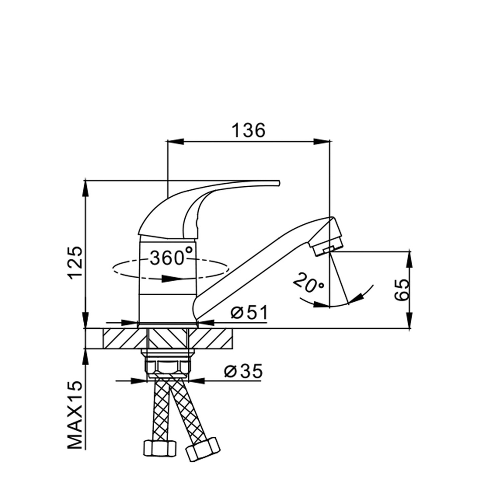 Смеситель для кухни 40к F4502-2-B FRAP (плоский пов.излив, п/гайку, хром, силумин)