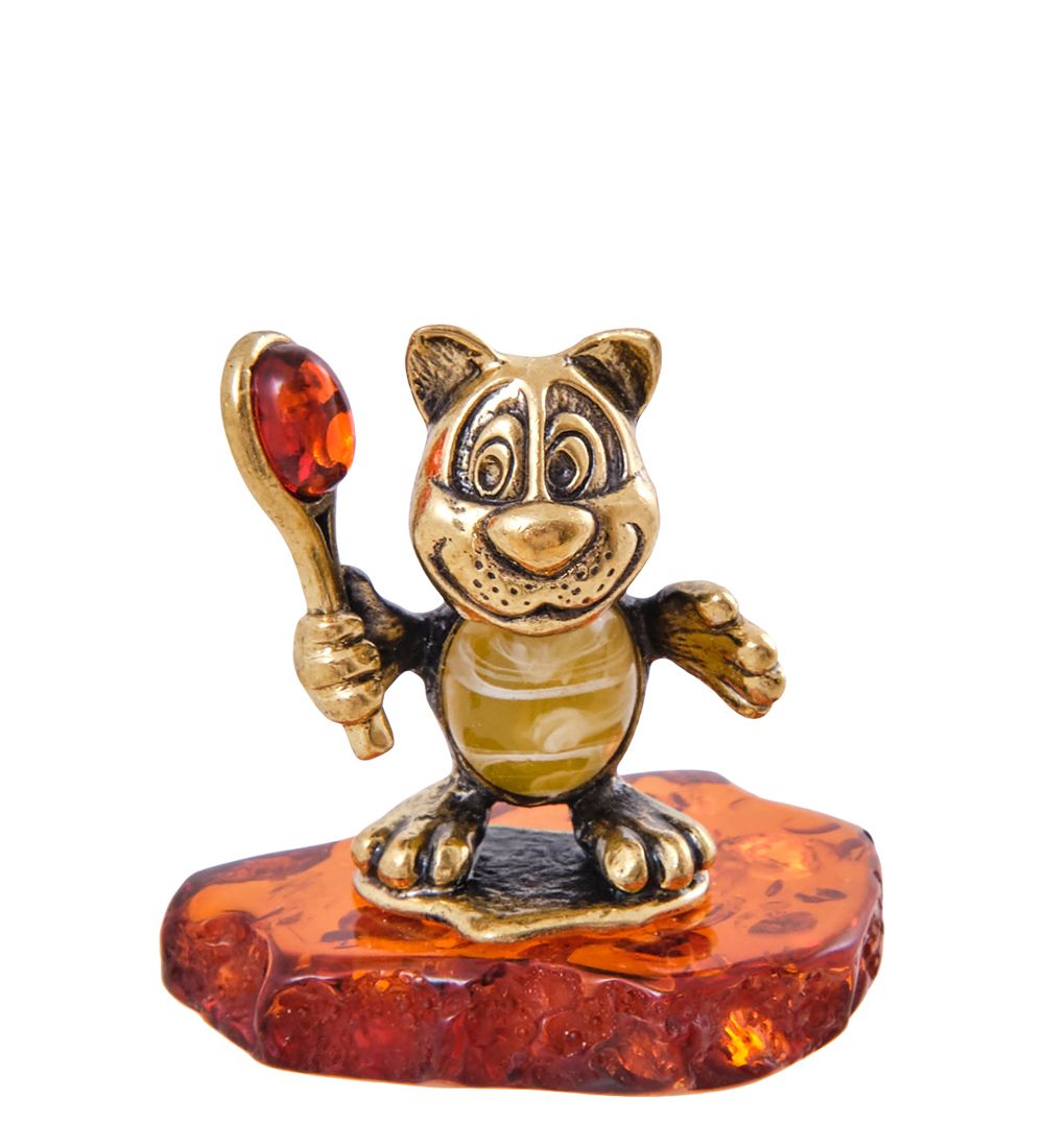 Народные промыслы AM-1328 Фигурка «Барсик теннисист» (латунь, янтарь)