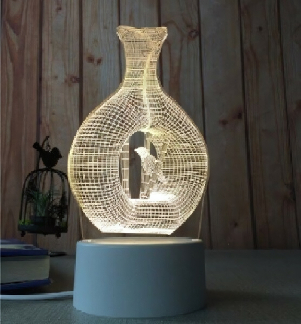 Светильник ночник «3D-Дуновение ветра» на пластиковой подставке, с включателем USB