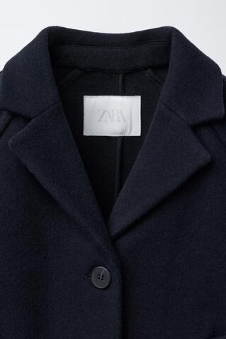 ZARA ПАЛЬТО ИЗ ШЕРСТЯНОЙ ТКАНИ, МОРСКОЙ СИНИЙ